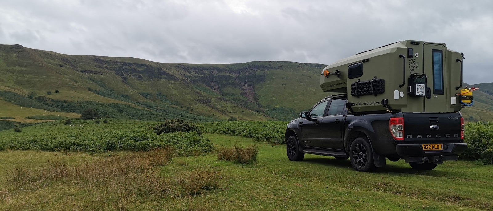 Wild Camper Truck in the shadow of the Black Mountains, Brecon Beacons.