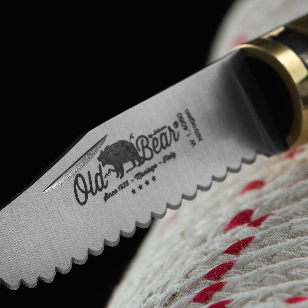 Classic Walnut Folding Knife | Stainless Serrated Old Bear Pocket Knives