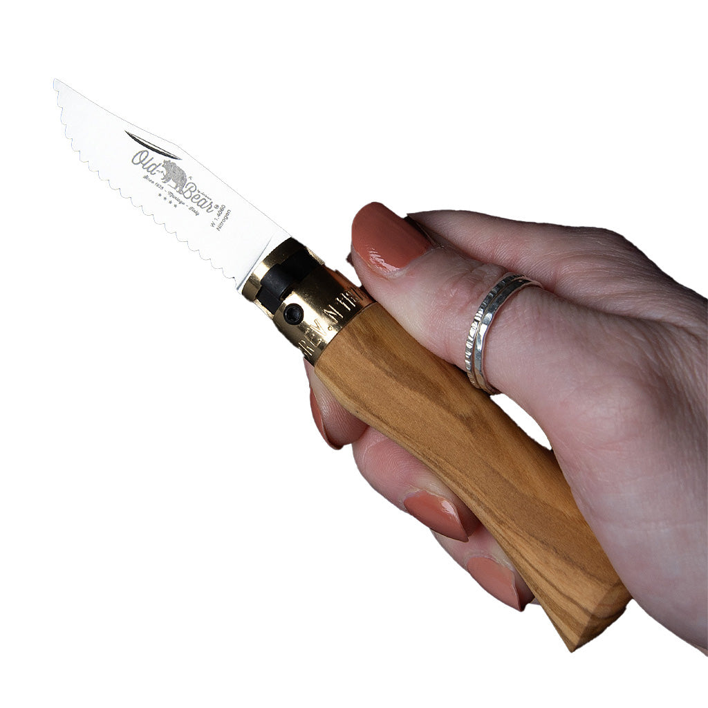 Italian Olive Folding Knife | Stainless Serrated Old Bear Y-AN-9337/15_LU Pocket Knives XS / Olive