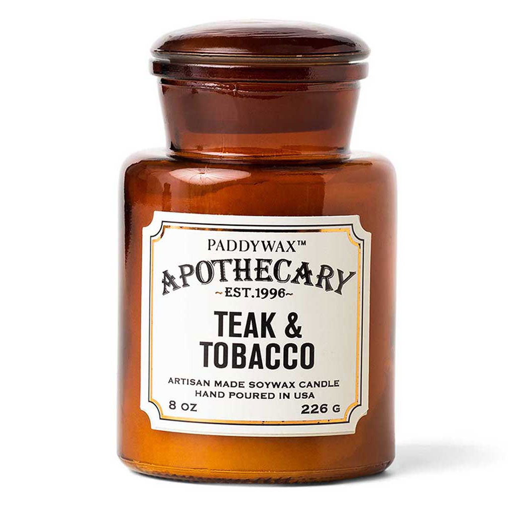 Apothecary Glass Candle | Teak & Tobacco Paddywax APG817EU Candles 8 oz / Amber
