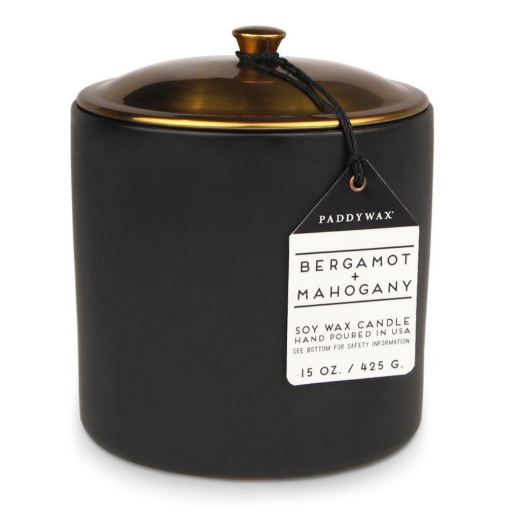 Hygge Ceramic | Bergamot & Mahogany Paddywax PWHY1503 Candles 15 oz / Black
