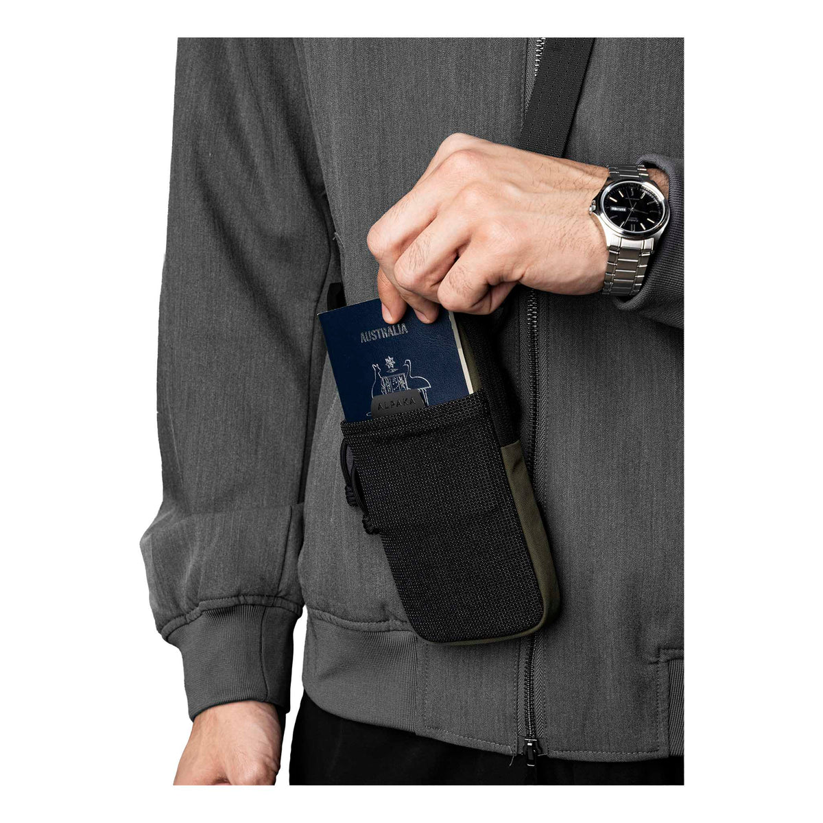 Modular Shoulder Pocket Slim Alpaka AD010920531 Phone Pockets Slim / Green | Axoflux 400D Washed Nylon