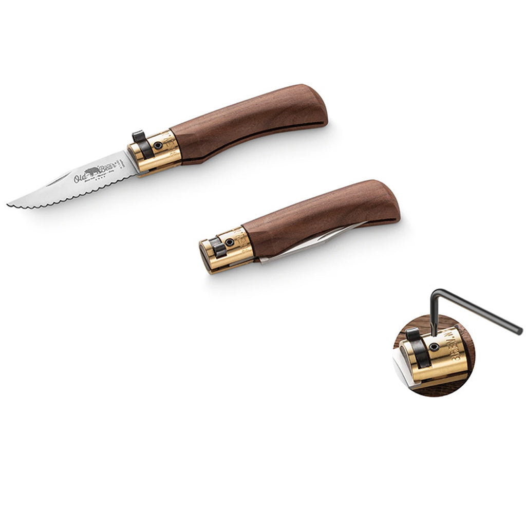 Classic Walnut Folding Knife | Stainless Serrated Old Bear Pocket Knives