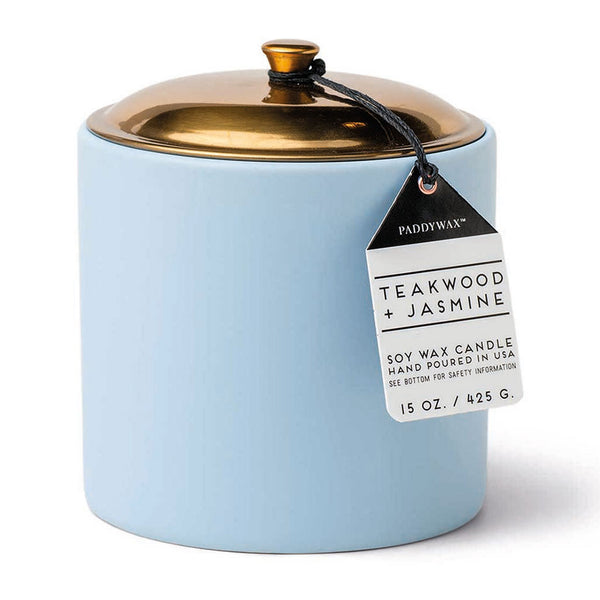 Hygge 15oz Ceramic | Teakwood & Jasmine Paddywax HY1507EU Candles 15 oz / Icey Blue