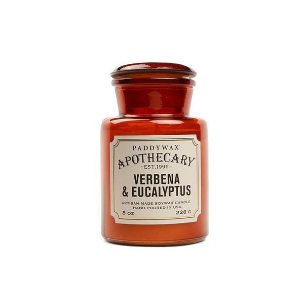 Apothecary Glass Candle | Verbena & Eucalyptus Paddywax PWAPG805 Candles 8 oz / Amber